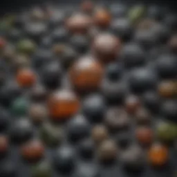 An array of different tektite specimens showcasing their unique forms and colors.