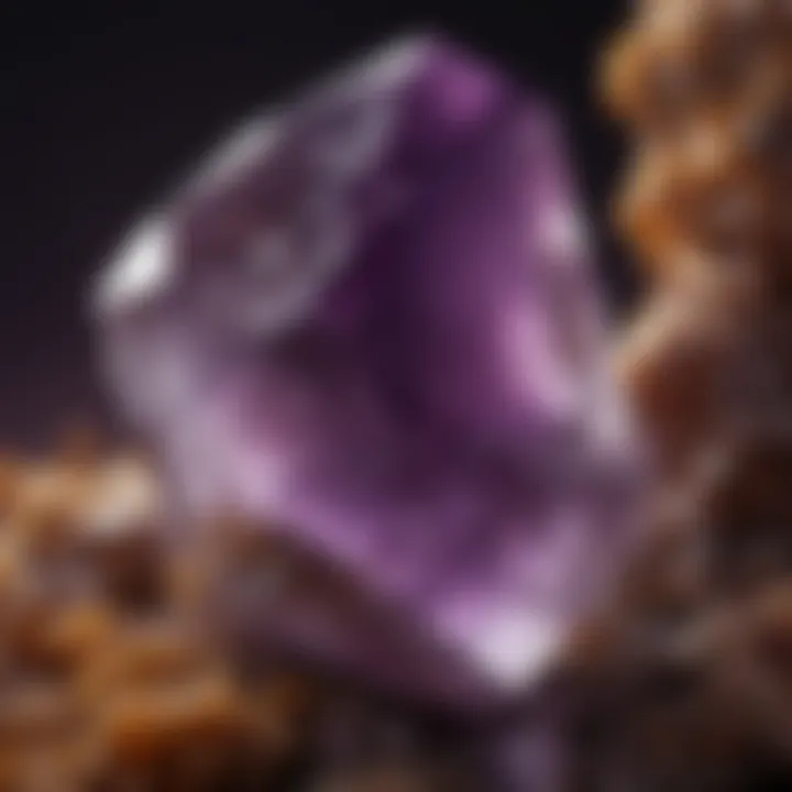 Close-up view of a raw amethyst crystal highlighting its natural facets and deep purple hue.