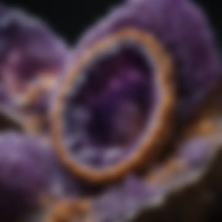 Amethyst geode with sparkling crystalline formations and rich coloring, revealing its inner beauty.