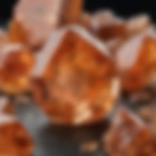 Close-up view of sunstone crystal showcasing its glittering flecks