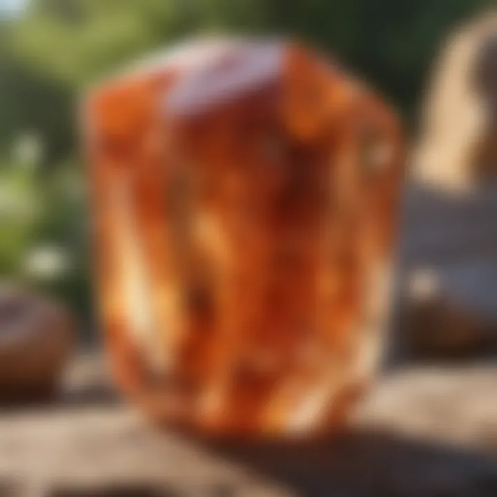 Sunstone crystal set against a natural backdrop highlighting its beauty