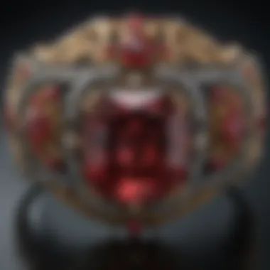 Red spinel set in a luxurious antique jewelry piece