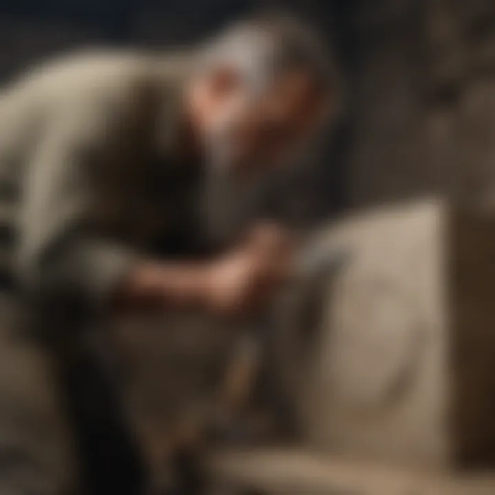 An artisan using a chisel on a stone block