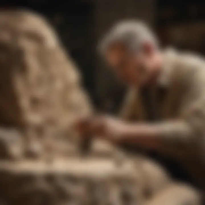 Artist using Dremel tool to sculpt detailed sculpture from stone