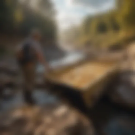 Backpack gold sluice in action