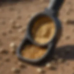 Close-up view of a metal detector focusing on gold nuggets