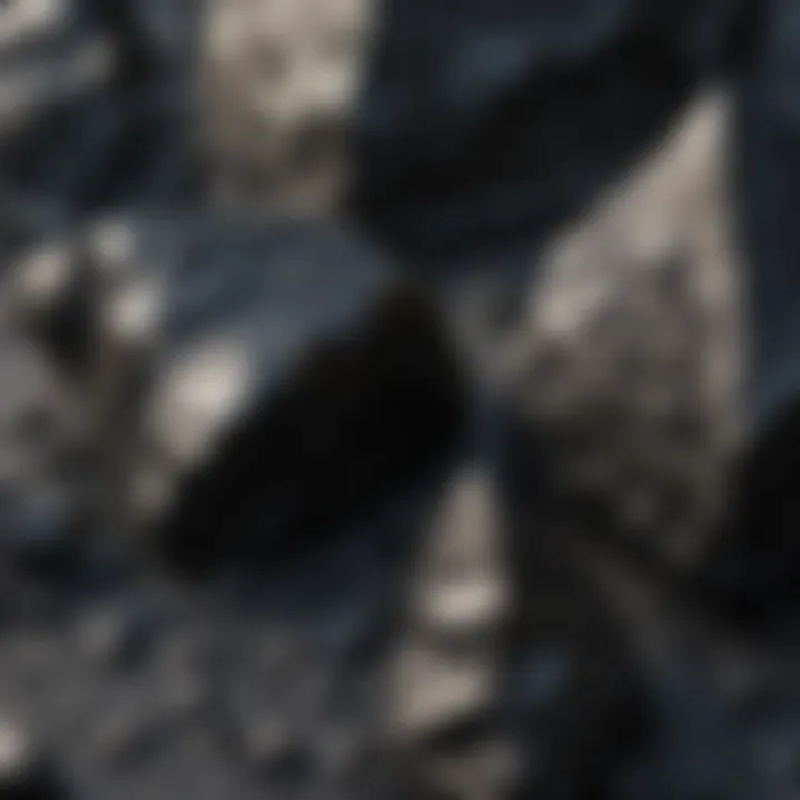 Close-up of black obsidian displaying unique geological textures