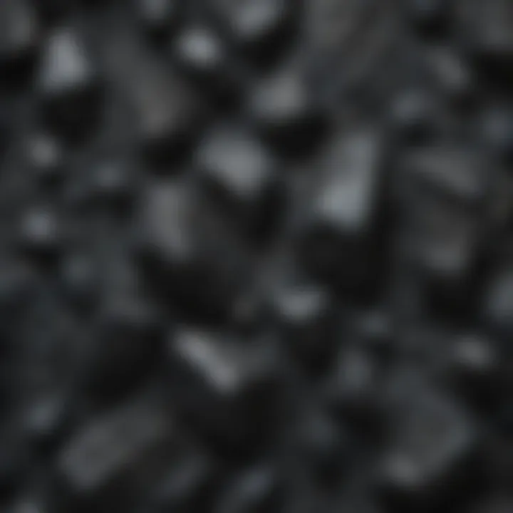 Close-up of black obsidian rock revealing intricate patterns