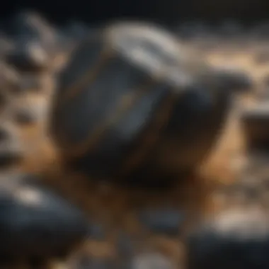 Artistic representation of black rock with glistening gold highlights