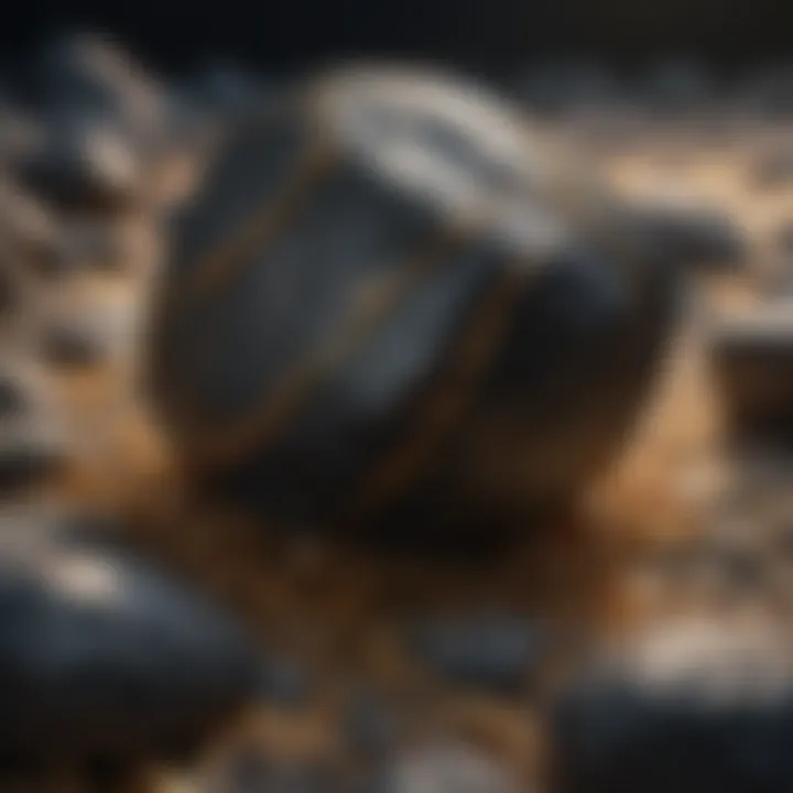 Artistic representation of black rock with glistening gold highlights