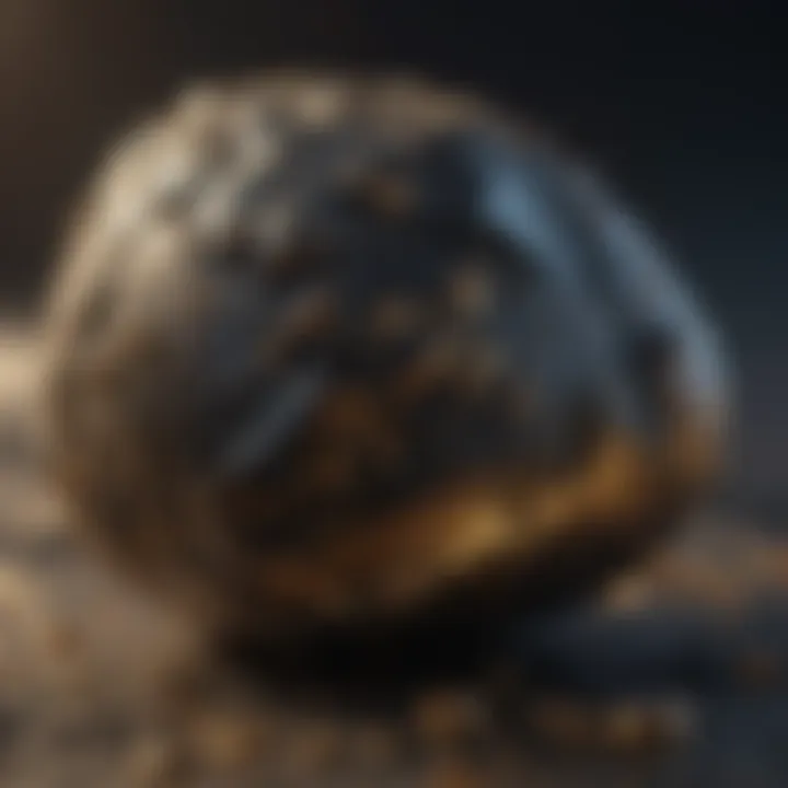 Close-up shot of black rock with sparkling gold elements