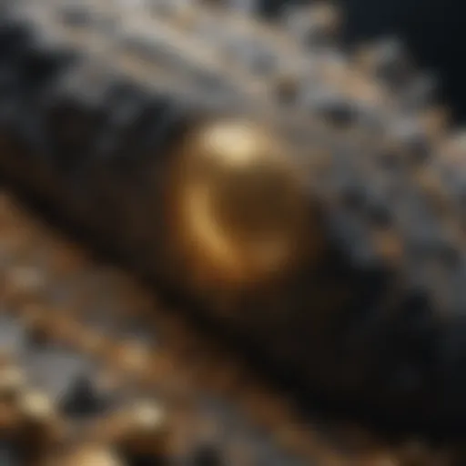 Mysterious black rock with gold speckles under microscope