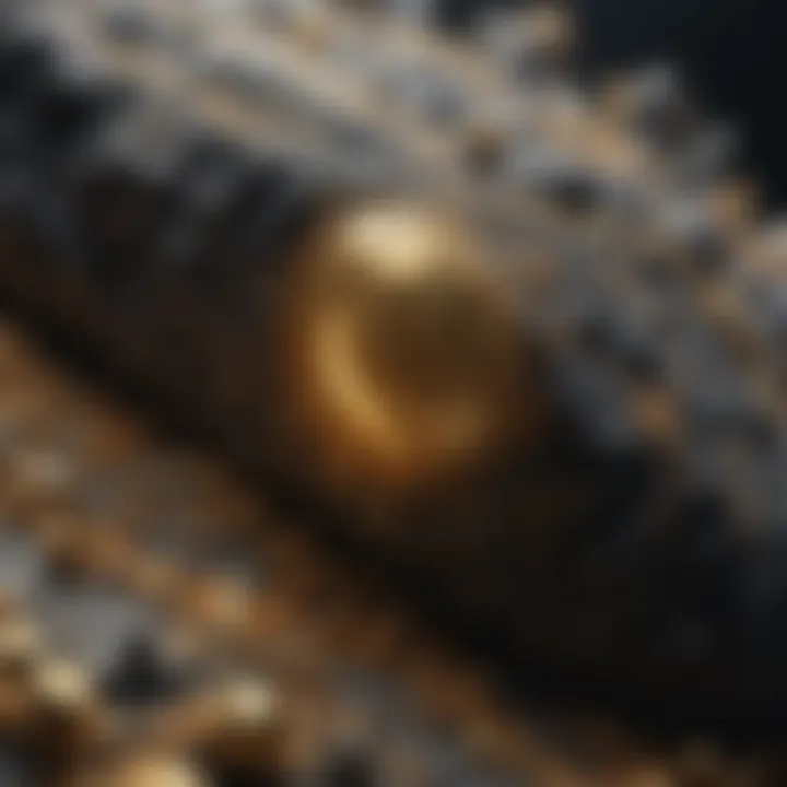 Mysterious black rock with gold speckles under microscope