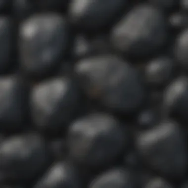 Close-up of a volcanic black rock texture and features