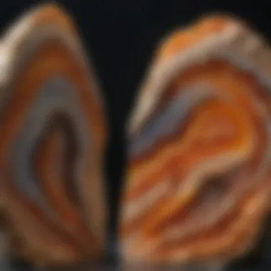 Detailed shot of the unique geological formations in Brazilian agate bookends