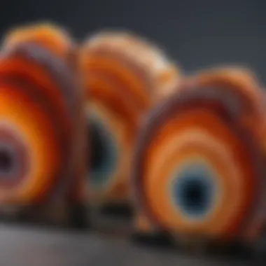 Close-up of vibrant colors of Brazilian agate bookends