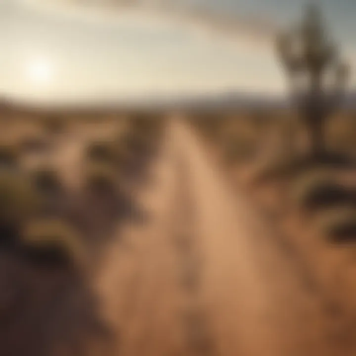 Caliche dirt road leading through a desert landscape