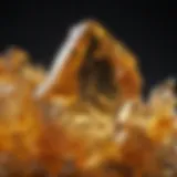 Close-up view of natural citrine quartz crystal highlighting its vibrant yellow hues