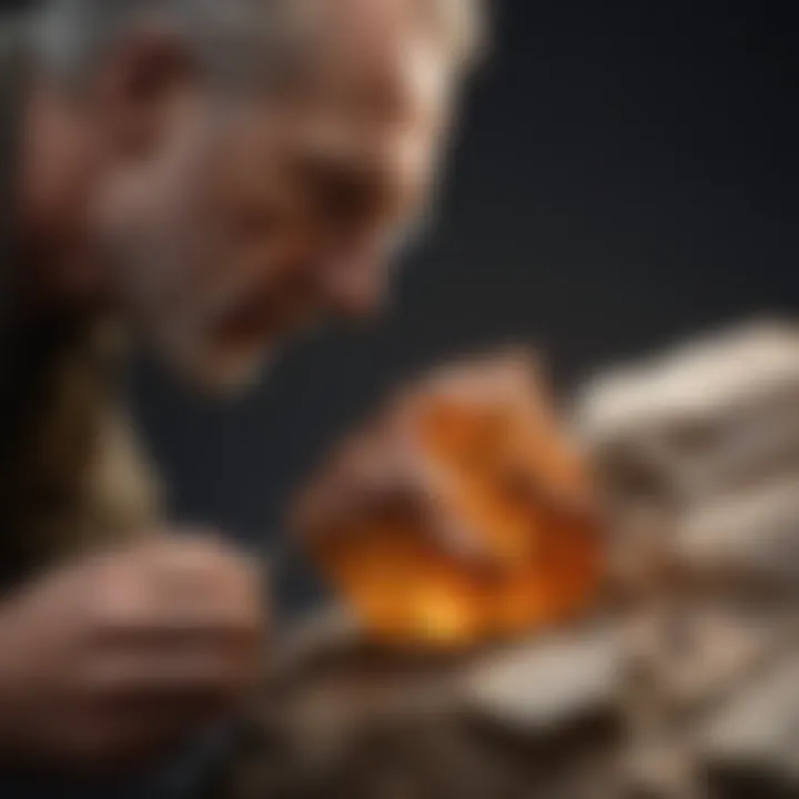 A collector carefully cleaning a rock specimen to maintain its integrity