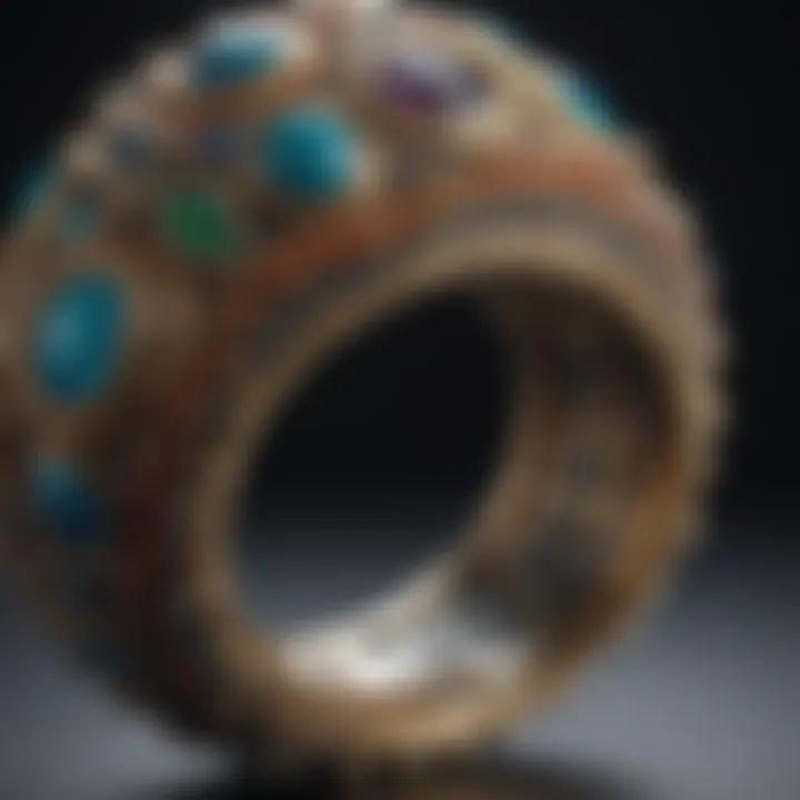 Close up of intricate bead ring design