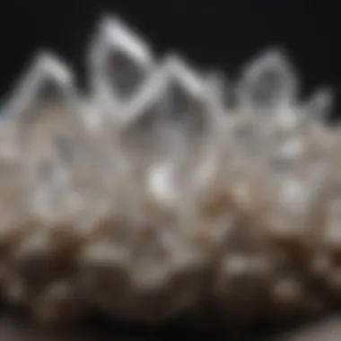 A stunning cluster of clear quartz crystals reflecting light