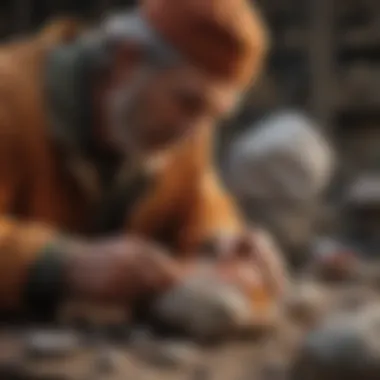 Rock collector repairing a valuable stone