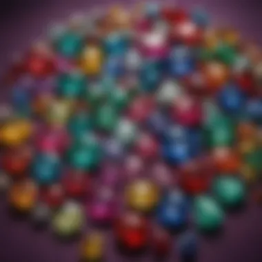 A vibrant assortment of gemstones including emerald, ruby, and amethyst displayed on a velvet backdrop.