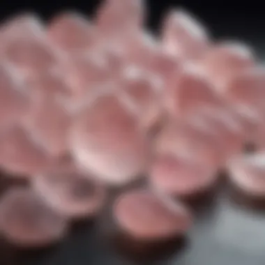 Polished Elegance of Rose Quartz A close-up of polished rose quartz stones highlighting their smooth textures and hues.