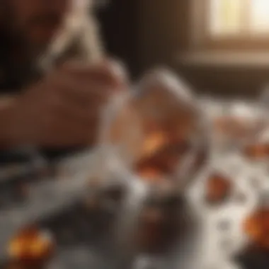 A crystal collector researching market trends online