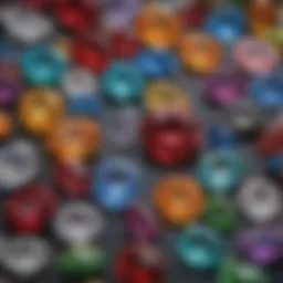 A close-up view of various gemstones showcasing their vibrant colors and clarity