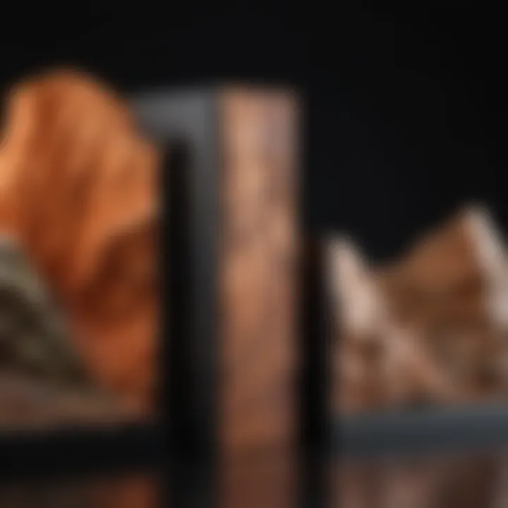 Detailed shot of copper bookends enhancing a geological display