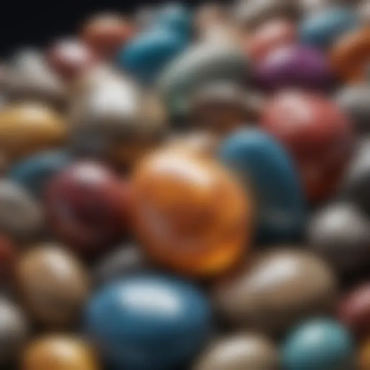 Close-up of polished stones displaying a glossy finish and vibrant colors, highlighting the end result.