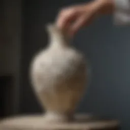 Craftsman delicately applying glue to porcelain vase