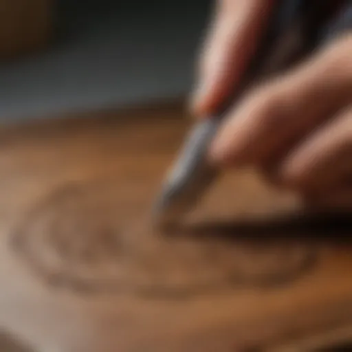 Craftsman using Dremel tool to carve intricate designs on wood