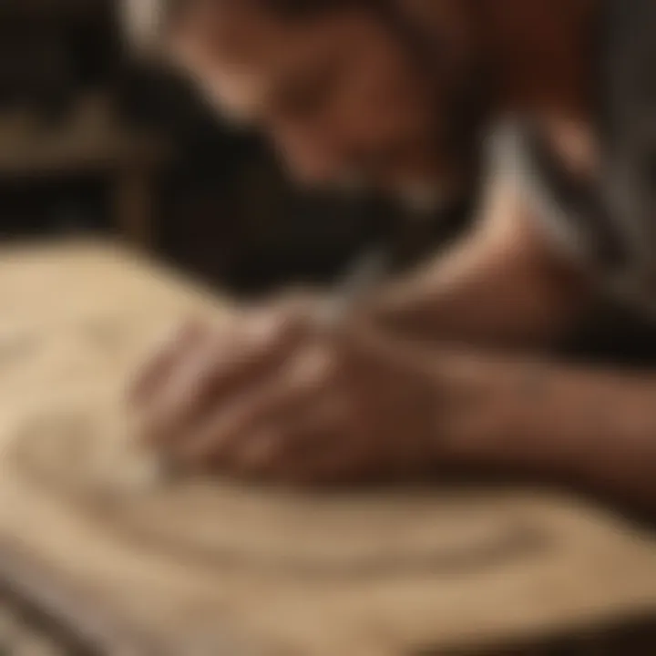 Craftsman using 50000 grit sandpaper on wood surface