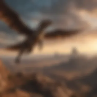 Giant winged reptile soaring above prehistoric landscapes