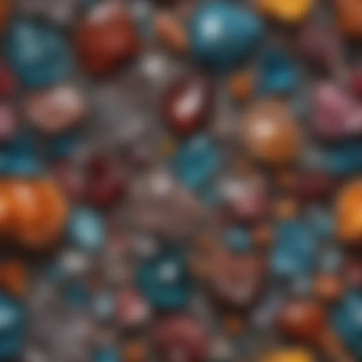 An artistic arrangement of various crystals on a textured surface