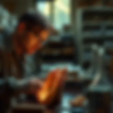 A paleontologist examining a coprolite in a lab setting.