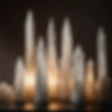 Diverse Collection of Selenite Tower Lights Collection of various selenite tower lights displayed together