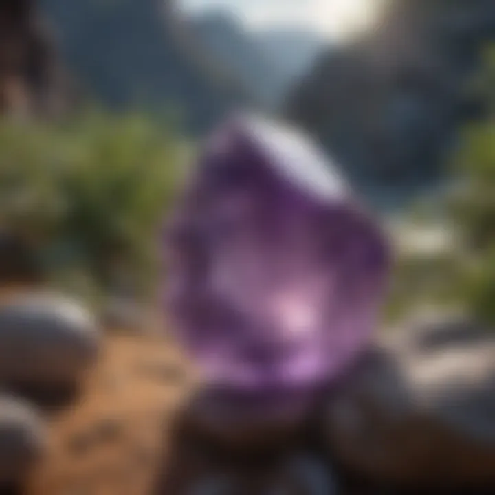 An artistic representation of dream amethyst in its natural geological setting.