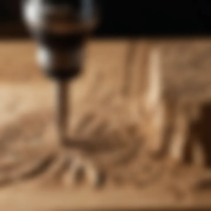 Close-up of a Dremel bit in action, carving intricate patterns in wood