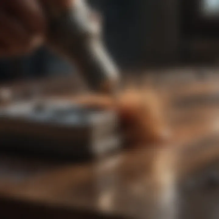Dremel tool with grinding attachment in action