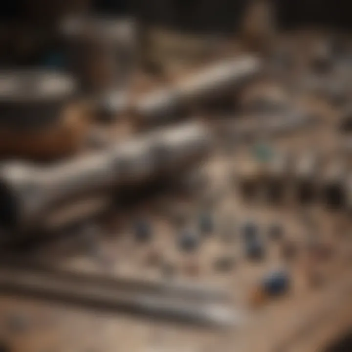 Essential tools for gemstone drilling laid out on a workbench