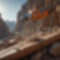 A detailed view of a hammer drill in action on a rocky surface, showcasing its powerful mechanism.