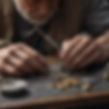 Detailed close-up of a silversmith using tools on metal.