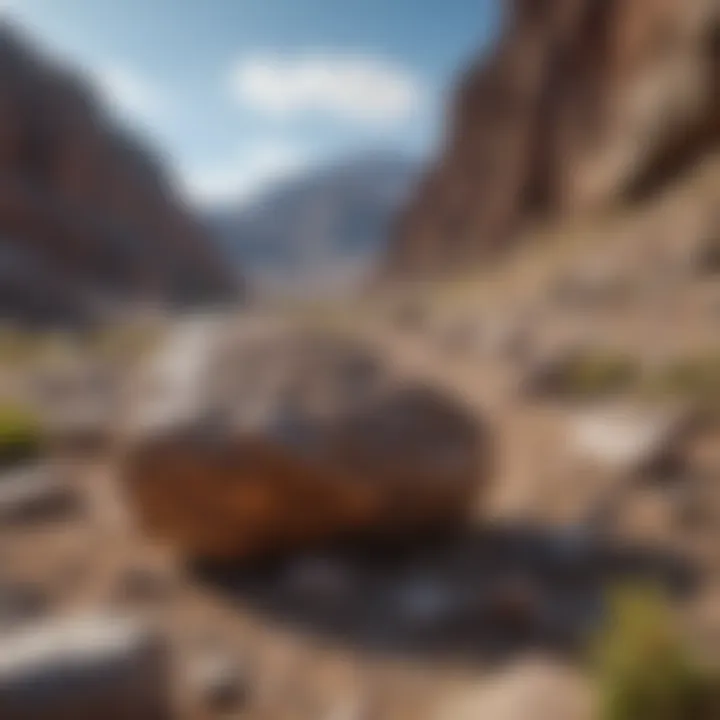 Geologist's pick on rocky terrain