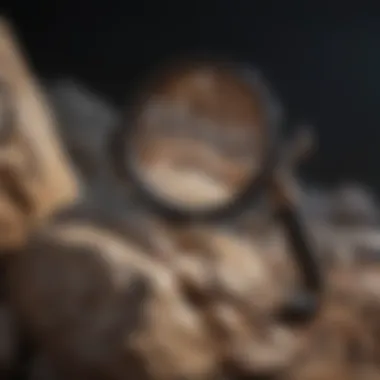 Magnifying loupe inspecting rock specimen