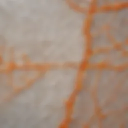 Close-up view of the white crystal highlighting orange lines