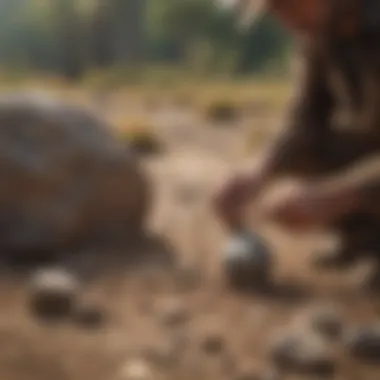 An expert demonstrating the use of a specialized rock pick in the field