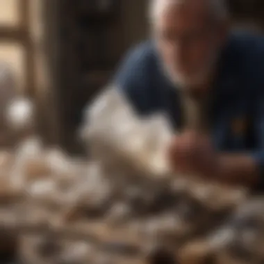 Expert demonstrating proper preservation techniques for large raw quartz crystals